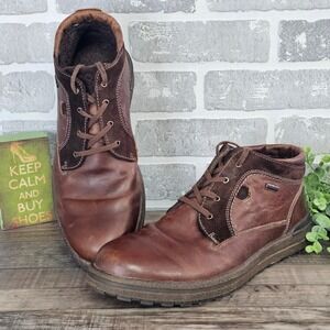 Josef Seibel TopDryTex Waterproof Leather Boots Mens EU 45 Brown Leather Lace Up